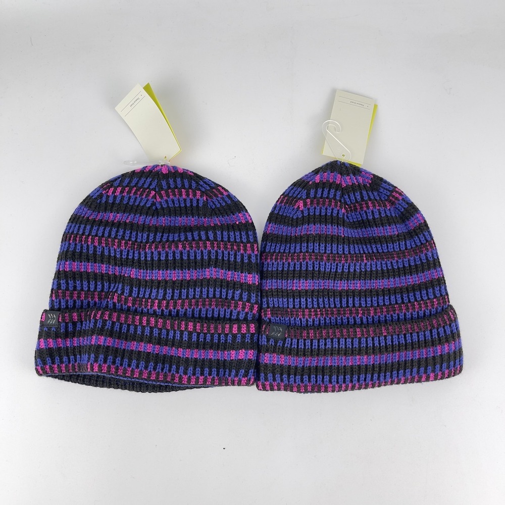 Pair of 2 All in Motion Soft Cuffed Beanie Hat Unisex OS Black Pink Ribbed Knit